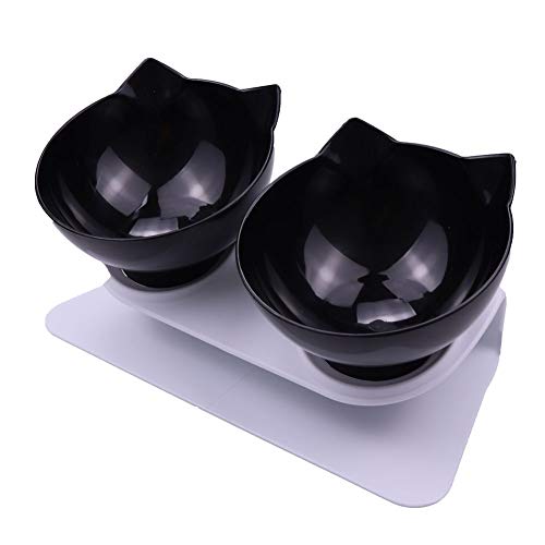 Houdao Comedero Elevado Gato Accesorios Cuenco Ortopedico Gatos Cuenco Comida Gato Comedero Gato Antivomito Inclinado con Soporte Elevado 15° Desmontable Antideslizante para Mascotas,Perros y Gatos