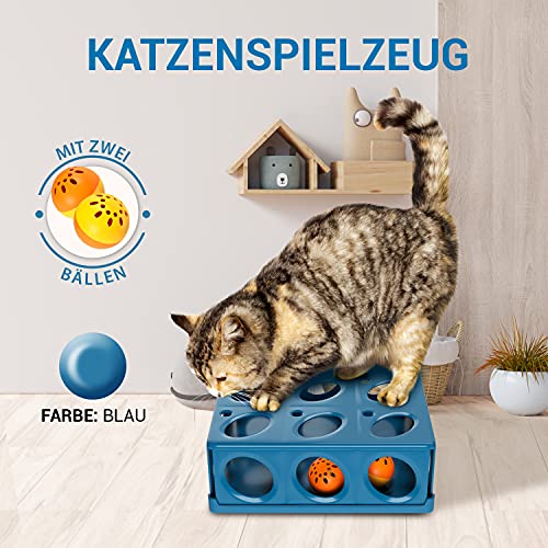 Huskl Caja de juguetes interactivos para gatos, caja de inteligencia con 21 agujeros, juguete de inteligencia, tabla de pescar, juguete para gatos, juguete de actividad, azul