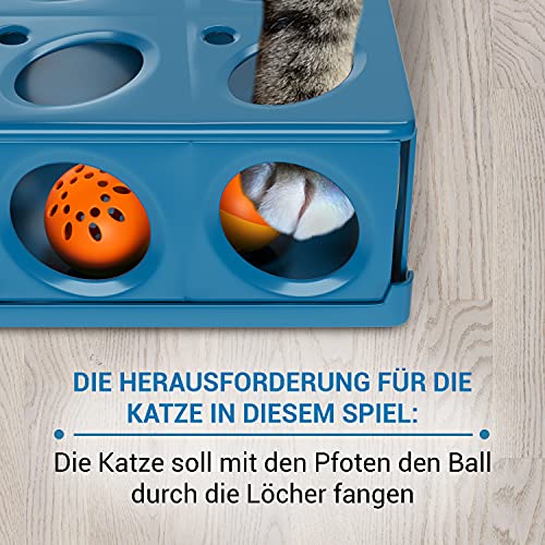 Huskl Caja de juguetes interactivos para gatos, caja de inteligencia con 21 agujeros, juguete de inteligencia, tabla de pescar, juguete para gatos, juguete de actividad, azul