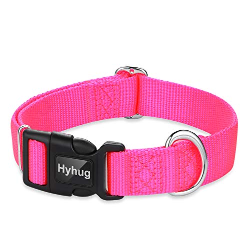 Hyhug Cuello de Trabajo Pesado clásico de Color sólido para Perros Grandes, medianos y pequeños, Ajuste de diseño único. (Pequeño S, Rosa Caliente)
