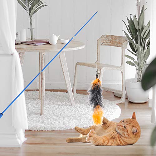 Hyselene 12pcs Juguetes Para Gatos Plumas Set,Juguetes Para Gatos Interactivos,Varita Juguete Gato Retráctil,Pluma Gatos Accesorios,Usado Para Gatos y Gatitos Interior Interactivos Juegos Para Gatos