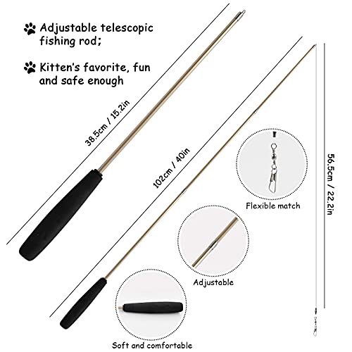 Hyselene 12pcs Juguetes Para Gatos Plumas Set,Juguetes Para Gatos Interactivos,Varita Juguete Gato Retráctil,Pluma Gatos Accesorios,Usado Para Gatos y Gatitos Interior Interactivos Juegos Para Gatos