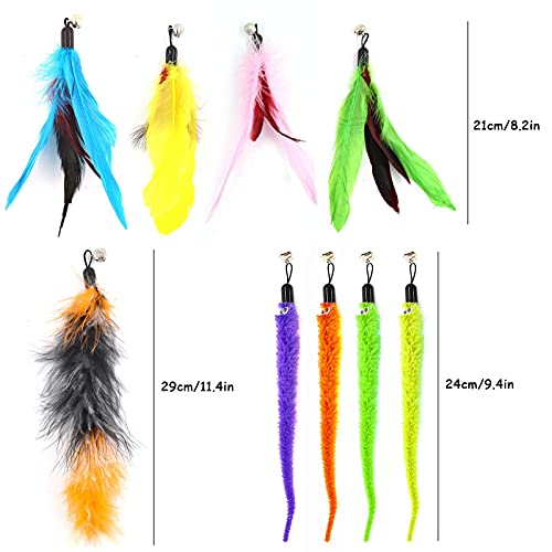 Hyselene 12pcs Juguetes Para Gatos Plumas Set,Juguetes Para Gatos Interactivos,Varita Juguete Gato Retráctil,Pluma Gatos Accesorios,Usado Para Gatos y Gatitos Interior Interactivos Juegos Para Gatos