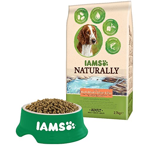 IAMS NATURALLY Alimentación de mascotas para perro adulto con salmón del Atlántico Norte y arroz, 2,7 kg