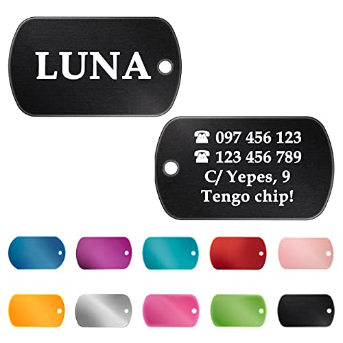 Iberiagifts - Placa de identificación Militar para Mascotas Medianas a Muy Grandes Chapa Medalla de identificación Personalizada para Collar Perro Gato Mascota grabada (Negro)
