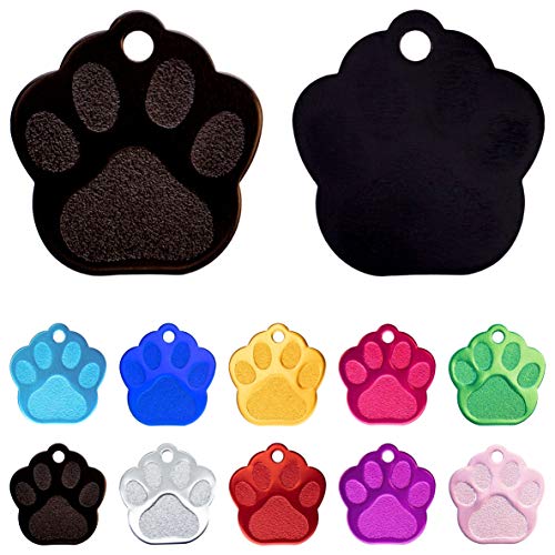 Iberiagifts - Placa en Forma de Huella para Mascotas pequeñas-Medianas Chapa Medalla de identificación Personalizada para Collar Perro Gato Mascota grabada (Negro)