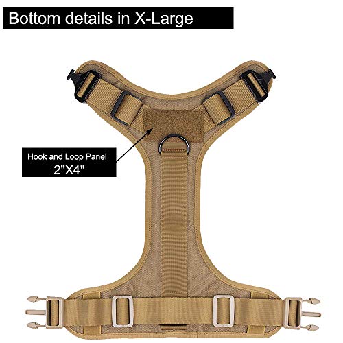 ICEFANG Arnés Modular para Perro, Militar K9 Chaleco Molle táctico para Perro, sin Tirar de Clip Frontal, Gancho y Panel de Bucle para Parche de Perro, CB-2x Hebilla de Metal (XL) marrón Coyote