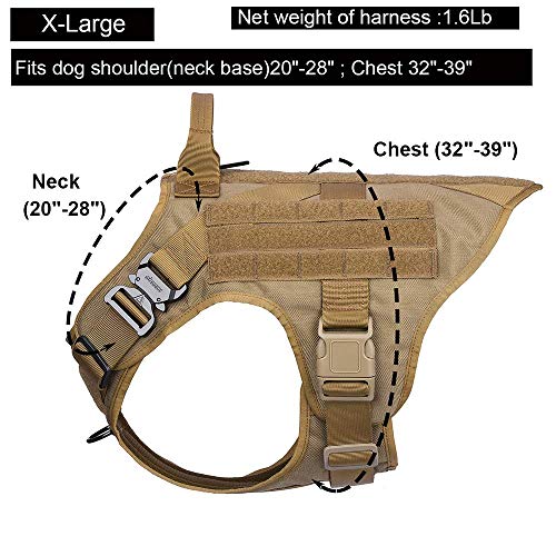 ICEFANG Arnés Modular para Perro, Militar K9 Chaleco Molle táctico para Perro, sin Tirar de Clip Frontal, Gancho y Panel de Bucle para Parche de Perro, CB-2x Hebilla de Metal (XL) marrón Coyote