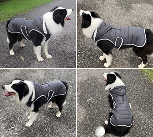 Idepet Abrigo para Perros Chaqueta cálida, Chaleco Reflectante de Lana para Mascotas Sudaderas con Capucha Deporte al Aire Libre Chaquetas Impermeables para Perros con arnés