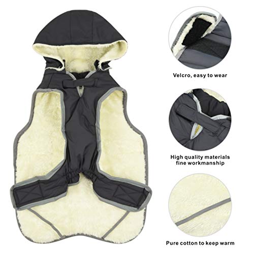 Idepet Abrigo para Perros Chaqueta cálida, Chaleco Reflectante de Lana para Mascotas Sudaderas con Capucha Deporte al Aire Libre Chaquetas Impermeables para Perros con arnés