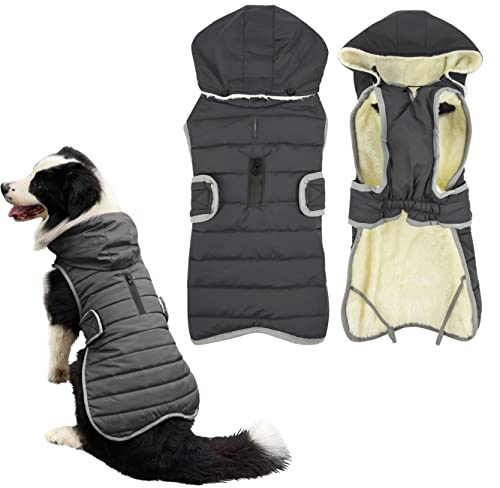 Idepet Abrigo para Perros Chaqueta cálida, Chaleco Reflectante de Lana para Mascotas Sudaderas con Capucha Deporte al Aire Libre Chaquetas Impermeables para Perros con arnés