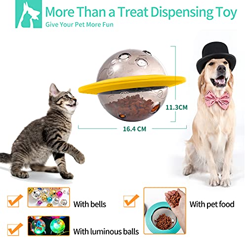 Idepet Juguete Dispensador de golosinas para Perros,Juguete Interactivo con Alimentador Lento no tóxico en Forma de OVNI Pelota de Juguete para Perros Gatos (Amarillo)