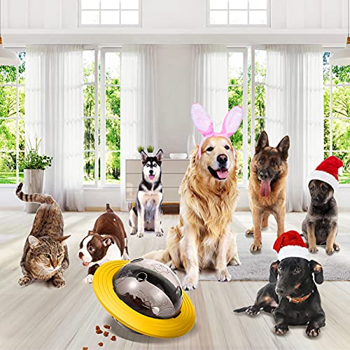 Idepet Juguete Dispensador de golosinas para Perros,Juguete Interactivo con Alimentador Lento no tóxico en Forma de OVNI Pelota de Juguete para Perros Gatos (Amarillo)