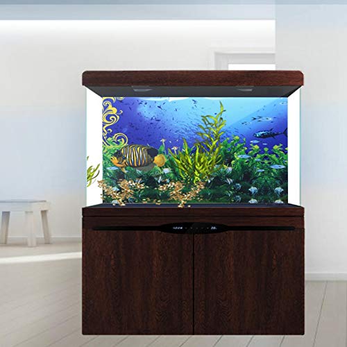 Imágenes de decoración de pecera de fondo de acuario, papel de fondo de peces, patrón de peces y hierba submarinos, póster adhesivo de PVC con efecto 3D,fondo de pecera(122x50cm)