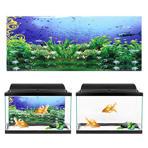 Imágenes de decoración de pecera de fondo de acuario, papel de fondo de peces, patrón de peces y hierba submarinos, póster adhesivo de PVC con efecto 3D,fondo de pecera(122x50cm)