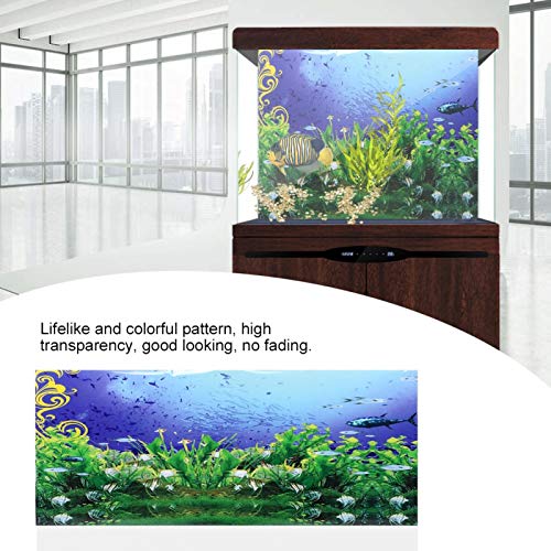 Imágenes de decoración de pecera de fondo de acuario, papel de fondo de peces, patrón de peces y hierba submarinos, póster adhesivo de PVC con efecto 3D,fondo de pecera(122x50cm)
