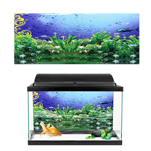 Imágenes de decoración de pecera de fondo de acuario, papel de fondo de peces, patrón de peces y hierba submarinos, póster adhesivo de PVC con efecto 3D,fondo de pecera(122x50cm)