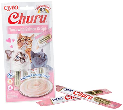 INABA Churu Sticks - Golosinas para Gatos Que se Pueden lamer para Alimentar con la Mano - Delicioso y Saludable refrigerio para Gatos - Atún y Salmón