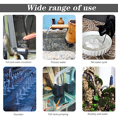 Inntek Mini Bomba de Agua, Bomba de Acuario 8W/600L/H para Acuario Fuente Estanque Pecera 220-240V Bomba Sumergible con 2 Boquillas Altura Máxima 1.2M