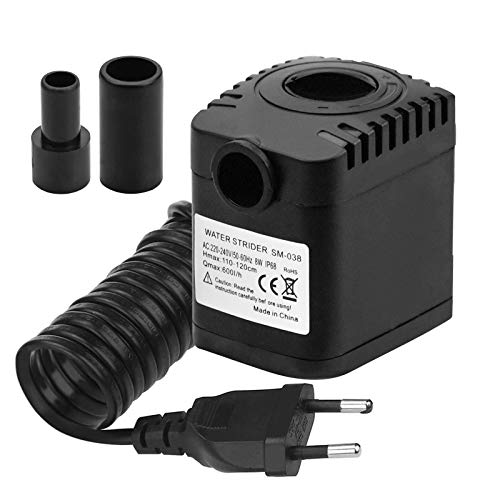 Inntek Mini Bomba de Agua, Bomba de Acuario 8W/600L/H para Acuario Fuente Estanque Pecera 220-240V Bomba Sumergible con 2 Boquillas Altura Máxima 1.2M