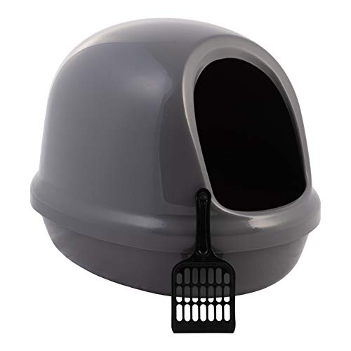 Iris Ohyama, Bandeja de arena para gatos con capucha y entrada abierta, sin olores ni derrames de basura, capucha extraíble, interior pulido, pala incluida, para gato - Cat Litter Box PNE-500F - Gris