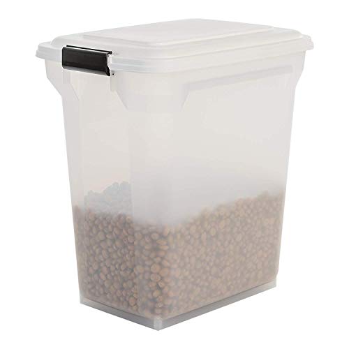 Iris Ohyama, Contenedor de comida para mascotas, juego de 2, 20 L y 45 L para 7,5 y 15 kg, tapa abatible, hermética, transparente, ruedas y pala - Air Tight Food Container ATS-C - Blanco