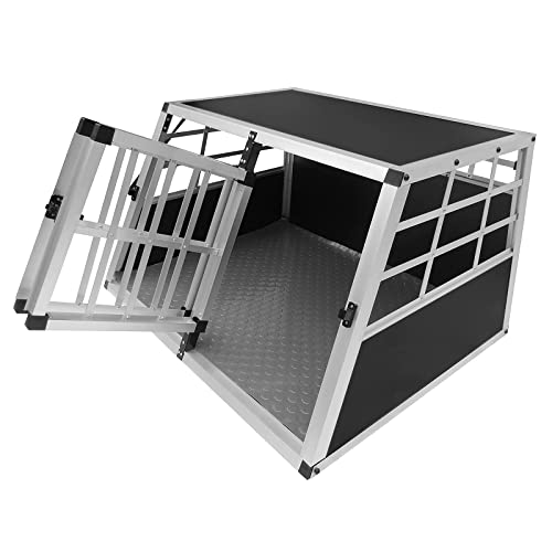 Jaula de Transporte de Coche para Mascotas Caja de Viaje de Aluminio Trapezoidal Transportador de Perros Gatos Cachorros 2 Puertas 50 x 89 x 69cm | Alfombra de Plástico Lavable Gratis