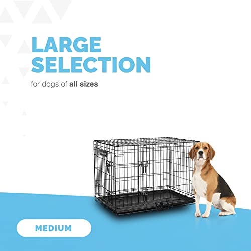 Jaula para perros (76cm) – Jaula plegable de metal negro con 2 puertas (frontal y lateral) con bandeja base de plástico resistente a la masticación y asa de transporte (mediano)
