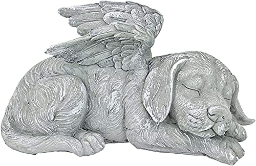 JeeKoudy Estatua Conmemorativa - Ángel Durmiente Perro/Gato Recuerdo Escultura Recuerdo Estatuilla de Piedra con Marcador de Tumba para honrar a una Mascota Querida - Perro