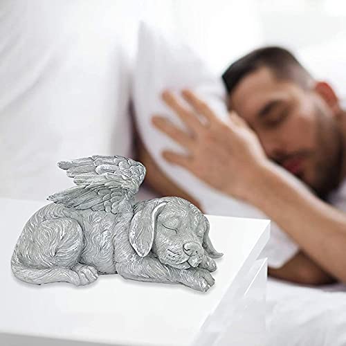 JeeKoudy Estatua Conmemorativa - Ángel Durmiente Perro/Gato Recuerdo Escultura Recuerdo Estatuilla de Piedra con Marcador de Tumba para honrar a una Mascota Querida - Perro