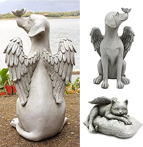 JeeKoudy Gato Perro ángel Tumba Marcador, Gato durmiendo con alas de ángel, Perro ángel Mascota Conmemorativa Tumba Marcador Tributo Estatua, Gato Perro ángel Tumba Marcador ornamen