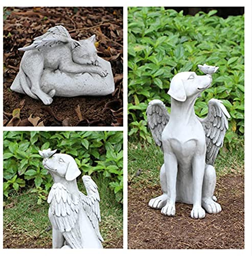 JeeKoudy Gato Perro ángel Tumba Marcador, Gato durmiendo con alas de ángel, Perro ángel Mascota Conmemorativa Tumba Marcador Tributo Estatua, Gato Perro ángel Tumba Marcador ornamen