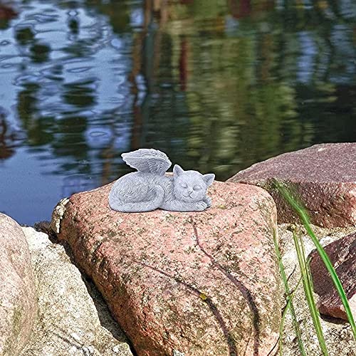 JeeKoudy Pet Grave Memorial Garden Statue Estatua Conmemorativa Gato Perro Ángel Estatua para Mascotas Resina Memorial Perro Dormido/Gato en ala de ángel Adornos de jardín, Animal