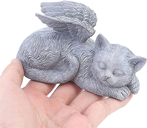 JeeKoudy Pet Grave Memorial Garden Statue Estatua Conmemorativa Gato Perro Ángel Estatua para Mascotas Resina Memorial Perro Dormido/Gato en ala de ángel Adornos de jardín, Animal