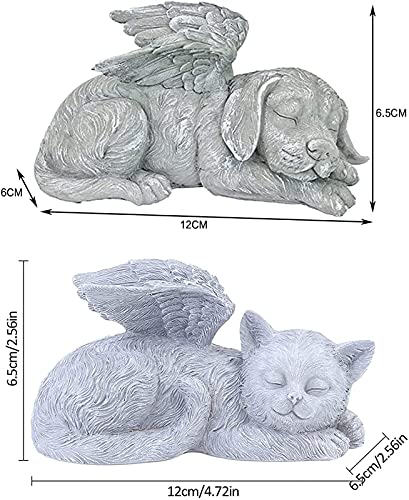 JeeKoudy Pet Grave Memorial Garden Statue Estatua Conmemorativa Gato Perro Ángel Estatua para Mascotas Resina Memorial Perro Dormido/Gato en ala de ángel Adornos de jardín, Animal