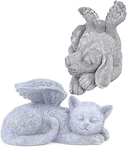 JeeKoudy Pet Grave Memorial Garden Statue Estatua Conmemorativa Gato Perro Ángel Estatua para Mascotas Resina Memorial Perro Dormido/Gato en ala de ángel Adornos de jardín, Animal