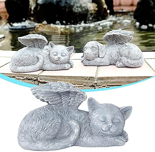 JeeKoudy Pet Memorial Dog Placas conmemorativas, Duerme Ángel Gato y Perro Estatua Conmemorativa Lápida, Ángel Pet Memorial Lápida Estatua, Siempre lo Eres