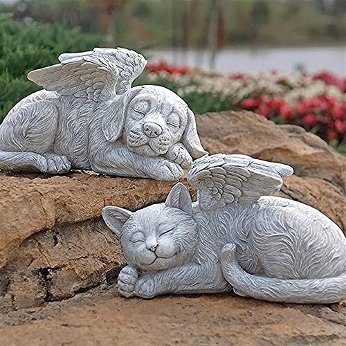 JeeKoudy Pet Memorial Dog Placas conmemorativas, Duerme Ángel Gato y Perro Estatua Conmemorativa Lápida, Ángel Pet Memorial Lápida Estatua, Siempre lo Eres