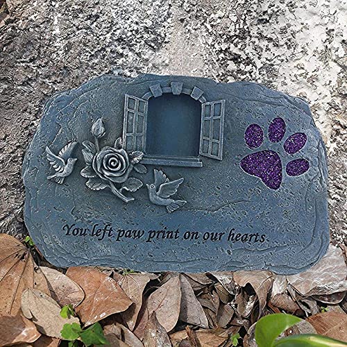JeeKoudy Piedra Conmemorativa de Perro, Adornos conmemorativos de Mascotas con Ventana, Marcador de jardín de Resina, lápida sepulcral y Placa Conmemorativa (Color: Azul)