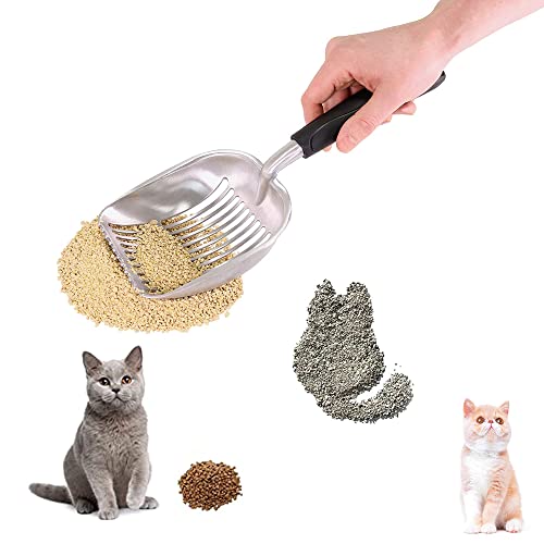 JIEROU Pala de Arena para Mascotas Cuchara de Arena para Gatos Pala de Basura para Gatos Tamiz de Arena Profunda para Gatos de Metal de Mango Largo para Mascotas, Perros, Gatos Limpieza
