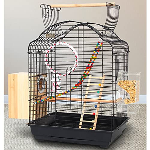 jinrun Jaula para ​pajaros Gran Loro Jaula Villa pájaro Jaula casero Cockatiel cría Jaula Grandes pájaros, periquitos, estorninos, Canario Amor pájaros Casas para pájaros (Color : Black)