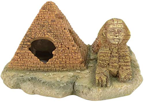 JJDSN Decoración de Acuario Simulación de escondite de Peces Adorno de Tanque de Peces de Resina Decoraciones de Acuario Pirámide Adornos de esfinge Escondite de Reptiles Adorno de Escritorio