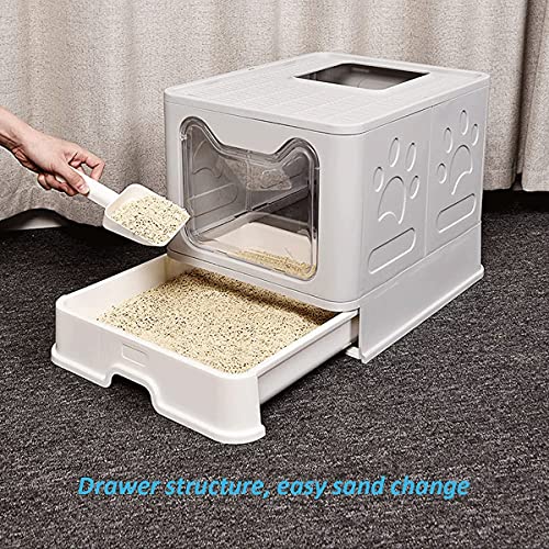 JNOIHF Caja de Arena de Gato, Gato Anti-Salpicaduras Cerradas Plegable Grande PÁGINAS Caja de Arena con Basura de Basura/sortear el sorteo para el Gato de Mascota reduciendo el Seguimiento de la Bas