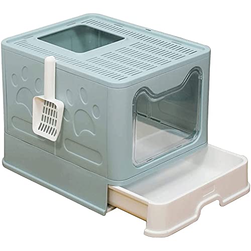 JNOIHF Caja de Arena de Gato, Gato Anti-Salpicaduras Cerradas Plegable Grande PÁGINAS Caja de Arena con Basura de Basura/sortear el sorteo para el Gato de Mascota reduciendo el Seguimiento de la Bas