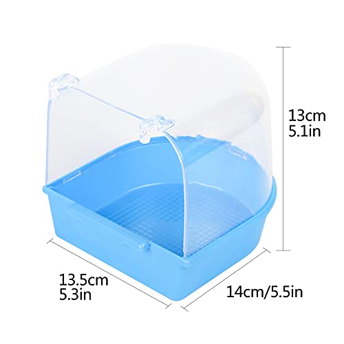 Jodsen Bañera para pájaros,Accesorios para pájaros,Suministros para jaulas de pájaros con Ganchos,Ducha de Agua,Bandeja para pájaros pequeños para Canarios, periquitos,Loro 13X14X13cm (Azul)