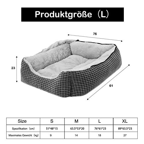 JOEJOY Cama para perros con manta, sofá para perros lavable, rectangular, cama para mascotas, cama antideslizante para perros y gatos, 76 x 61 x 23 cm, se adapta hasta 18 kg de mascotas