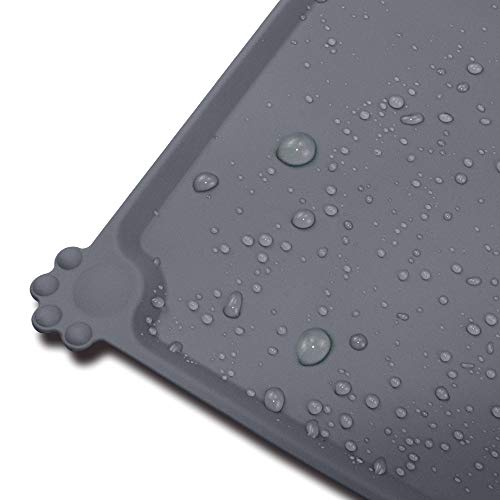 Joytale Silicona Alfombrilla para Comedero de Mascota, Tapete para Comer Perros y Gatos, Antideslizante,Impermeable,53×37cm, Gris