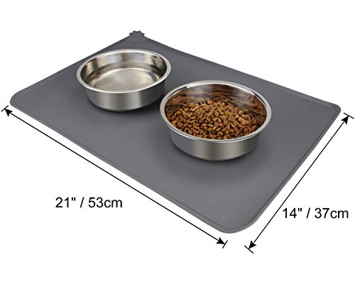 Joytale Silicona Alfombrilla para Comedero de Mascota, Tapete para Comer Perros y Gatos, Antideslizante,Impermeable,53×37cm, Gris