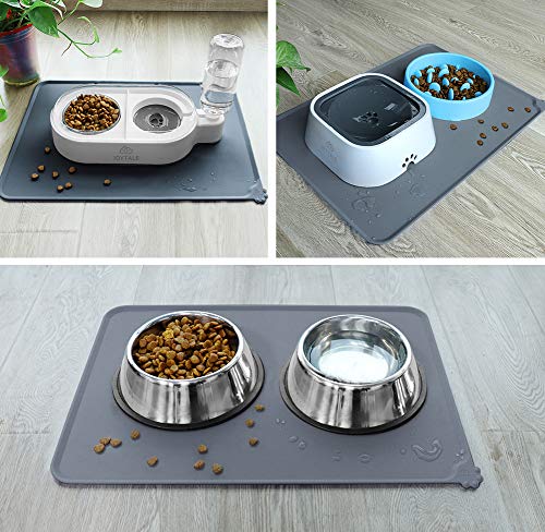 Joytale Silicona Alfombrilla para Comedero de Mascota, Tapete para Comer Perros y Gatos, Antideslizante,Impermeable,53×37cm, Gris