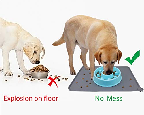 Joytale Silicona Alfombrilla para Comedero de Mascota, Tapete para Comer Perros y Gatos, Antideslizante,Impermeable,53×37cm, Gris